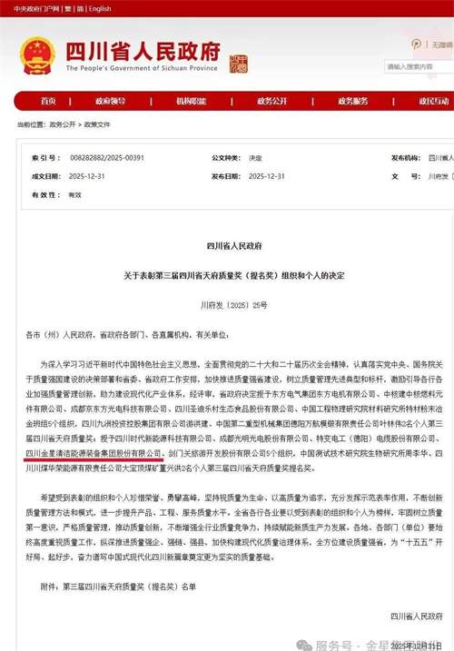 金星集团表彰第三届四川省天府质量奖(提名奖)(图1)